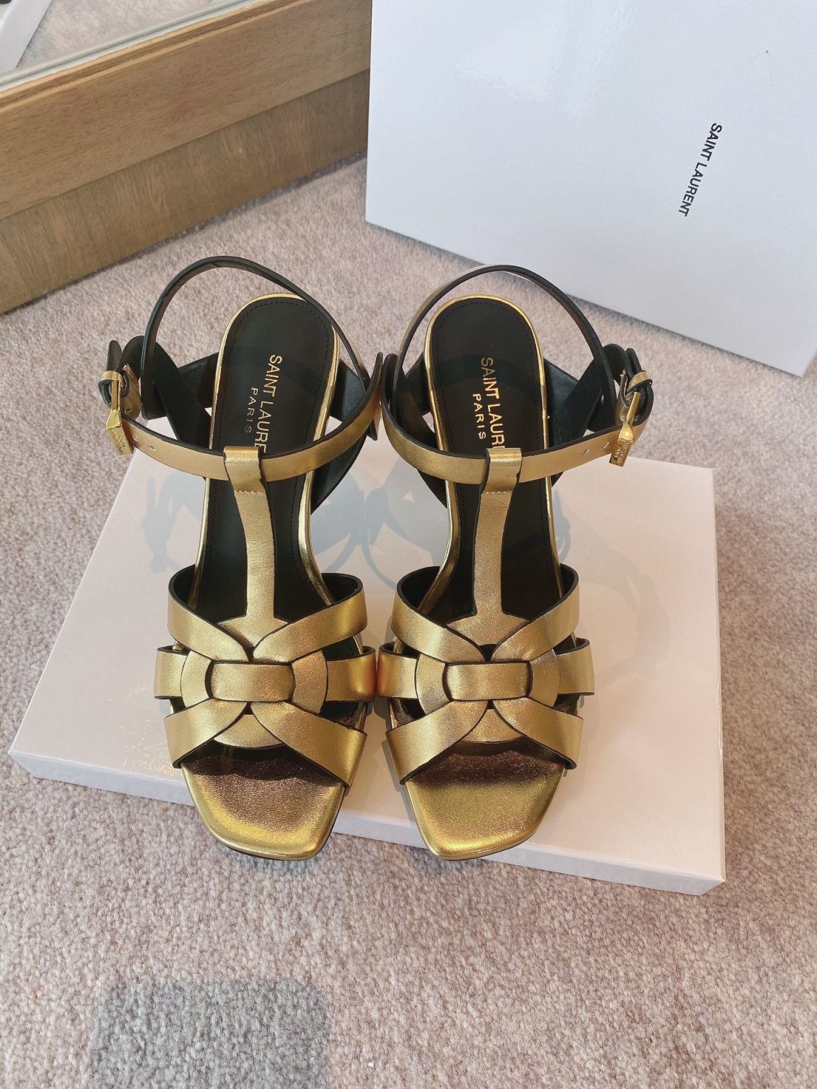 Saint Laurent Women’s Tribute Sandals Gold For Women YSL