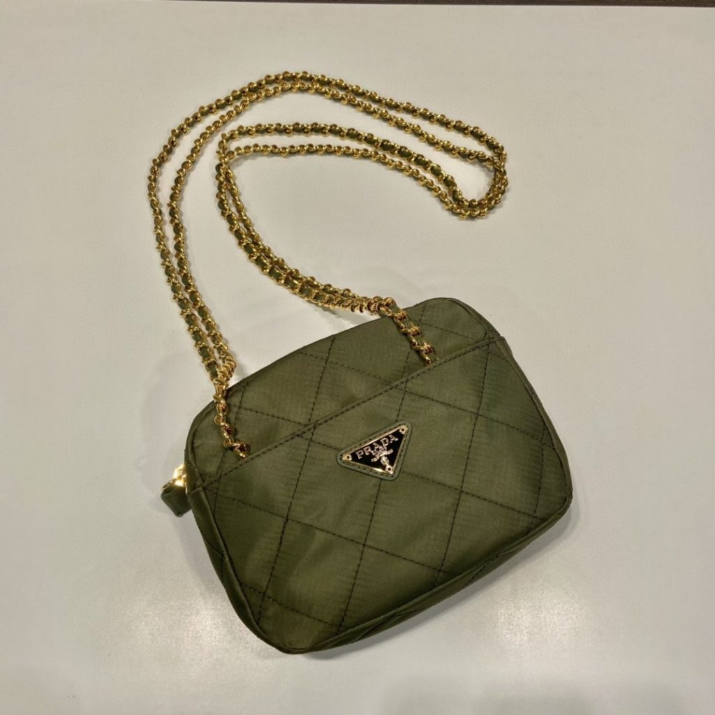 Vintage Chain Rhombus Bag Brown/ Green Khaki For Women 7.5 in / 19 cm