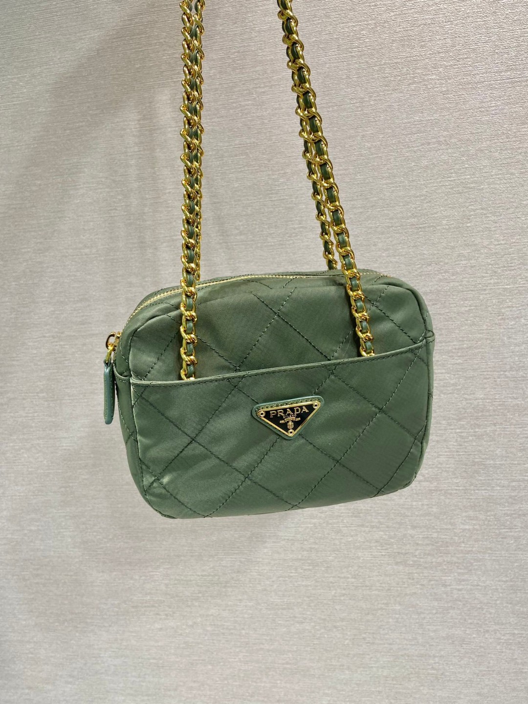 Vintage Chain Rhombus Bag Brown/ Green Khaki For Women 7.5 in / 19 cm