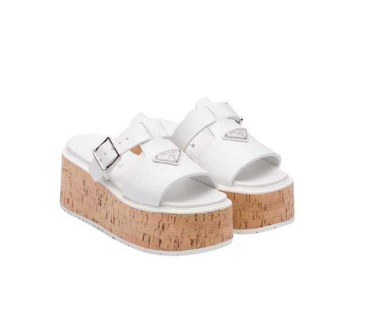 Prada Wedge Platform Sandals White For Women 2.9 in/ 7.5 cm 1XX641_3LLP_F0009_F_075