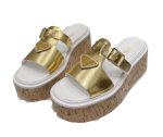 Prada Wedge Platform Sandals Gold Tone For Women 2.9 in/ 7.5 cm