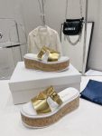 Prada Wedge Platform Sandals Gold Tone For Women 2.9 in/ 7.5 cm