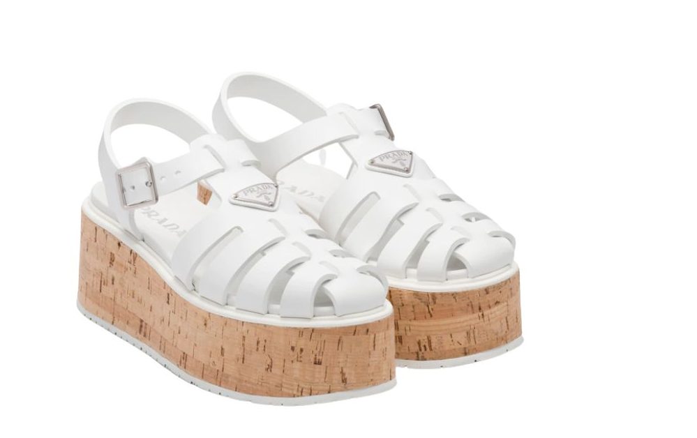 Prada Wedge Platform Sandals White For Women 2.9 in/ 7.5cm 1X853M_3LLP_F0009_F_B075