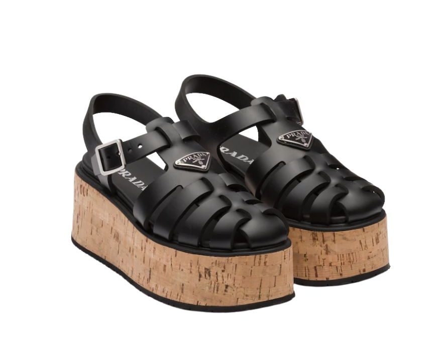 Prada Wedge Platform Sandals Black For Women 2.9 in/ 7.5cm 1X853M_3LLP_F0002_F_B075