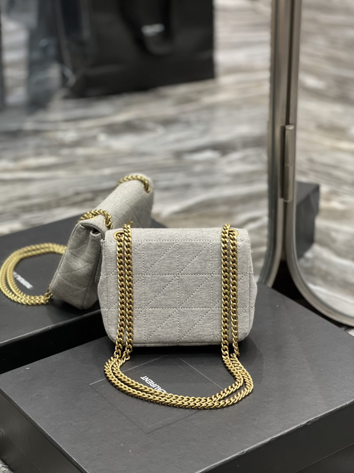 Saint Laurent Jamie Mini Chain Bag Grey For Women, Women’s Bags 6.9in/17.5cm YSL 6981622F9271407