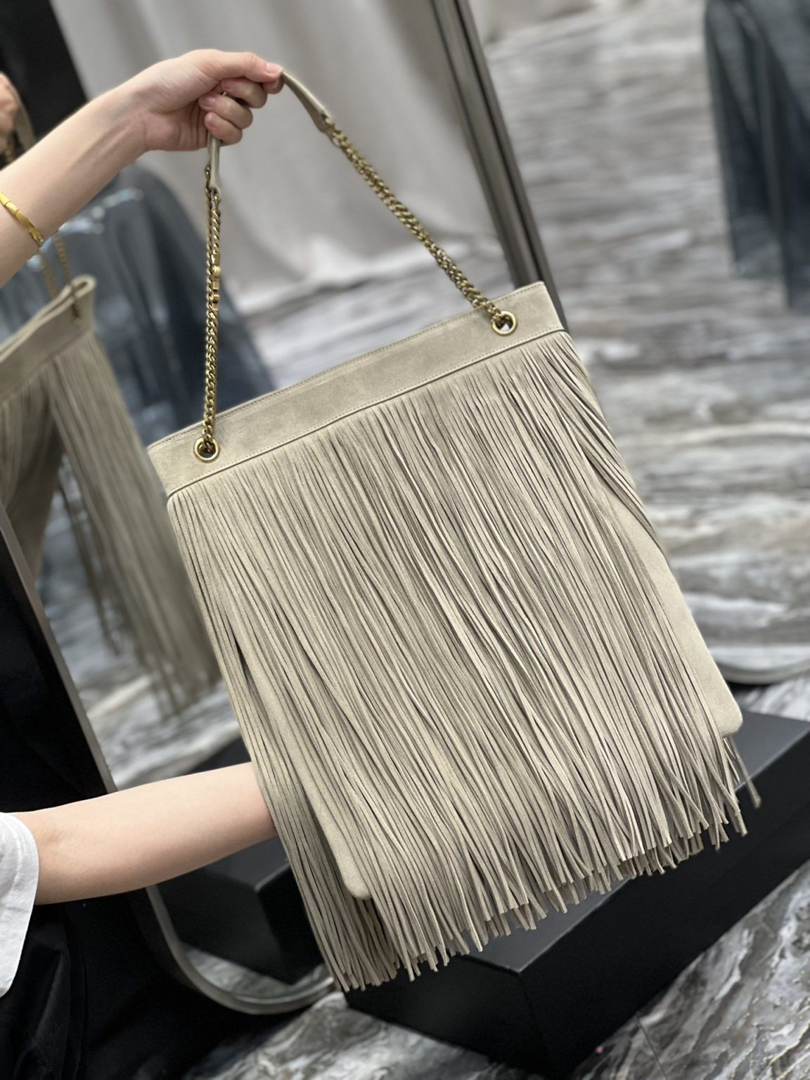 Saint Laurent Grace Ladies Tassel Beige For Women, Women’s Bags 13.8in/35cm YSL