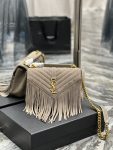 Saint Laurent Frosted Belt Fringe Perennial Messenger Bag Gray For Women, Women’s Bags 9.4in/24cm YSL