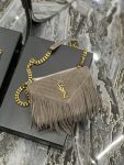 Saint Laurent Frosted Belt Fringe Perennial Messenger Bag Gray For Women, Women’s Bags 9.4in/24cm YSL