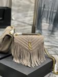 Saint Laurent Frosted Belt Fringe Perennial Messenger Bag Gray For Women, Women’s Bags 9.4in/24cm YSL