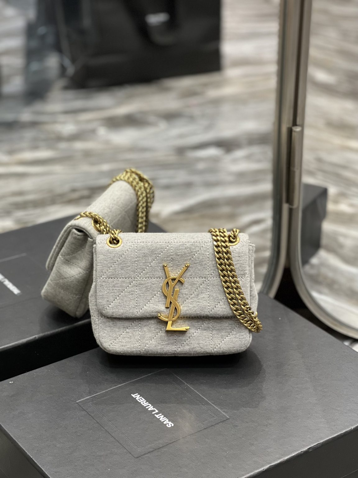 Saint Laurent Jamie Mini Chain Bag Grey For Women, Women’s Bags 6.9in/17.5cm YSL 6981622F9271407