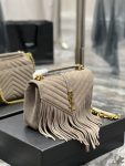 Saint Laurent Frosted Belt Fringe Perennial Messenger Bag Gray For Women, Women’s Bags 9.4in/24cm YSL