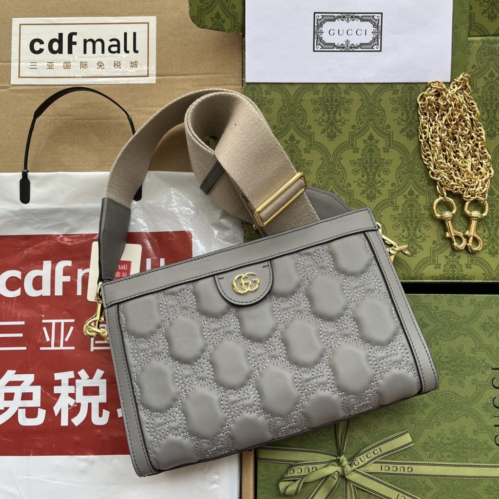 Gucci GG Matelassé Small Bag Grey For Women, Women’s Bags 10.2in/26cm GG‎ ‎702200 UM8HG 1563