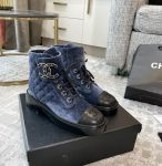 Chanel Women’s Lace- Ups Wool Fabric Blue For Women 1.5in/ 4cm