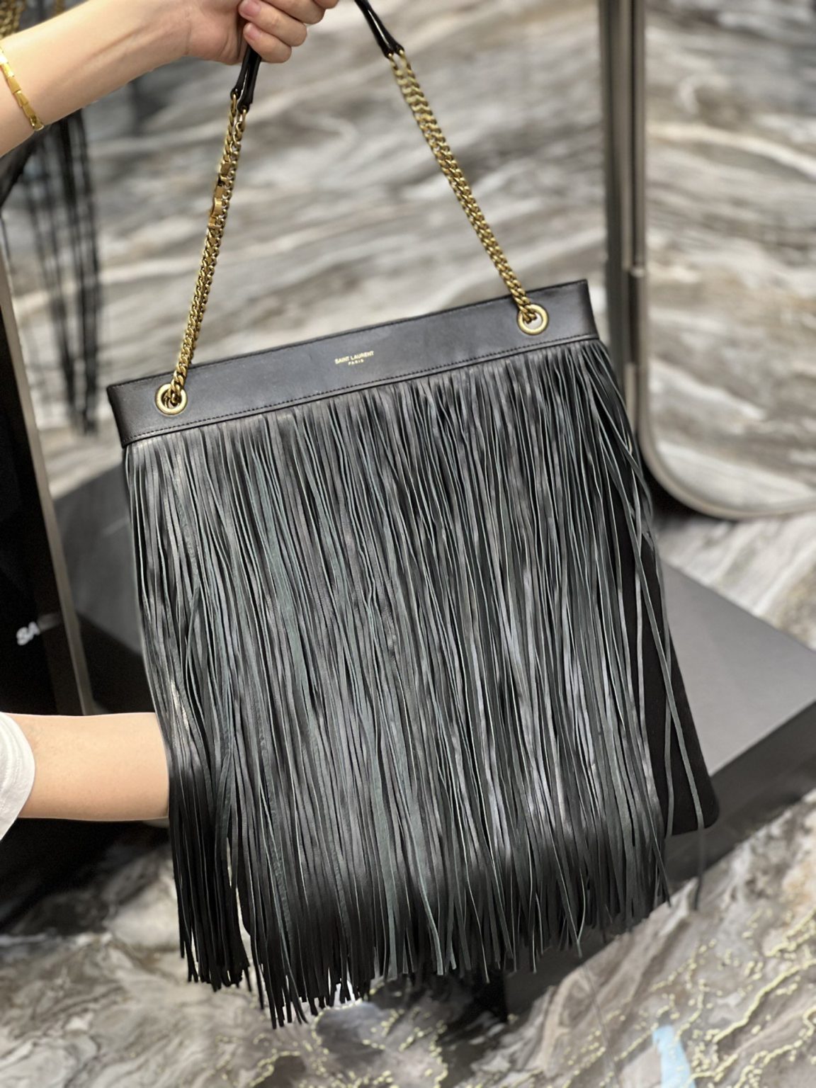 Saint Laurent Grace Ladies Tassel Grey For Women, Women’s Bags 13.8in/35cm YSL