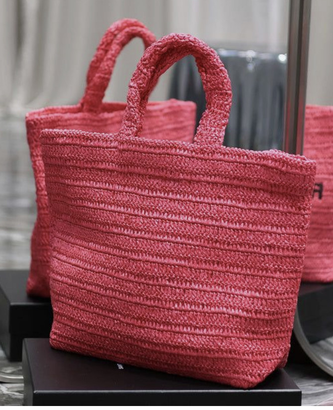 Saint Laurent Rive Gauche Supple In Raffia Crochet Pink For Women 688864GAAA15693- 15 Inches/ 38 Cm