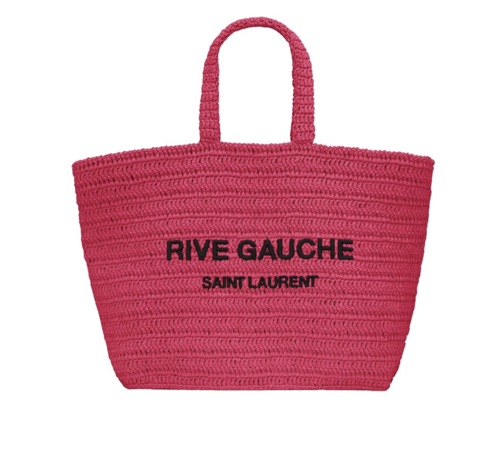 Saint Laurent Rive Gauche Supple In Raffia Crochet Pink For Women 688864GAAA15693- 15 Inches/ 38 Cm