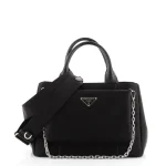 Zip Pocket Chain Tote Bag Tessuto In Black For Women 11in/ 28cm